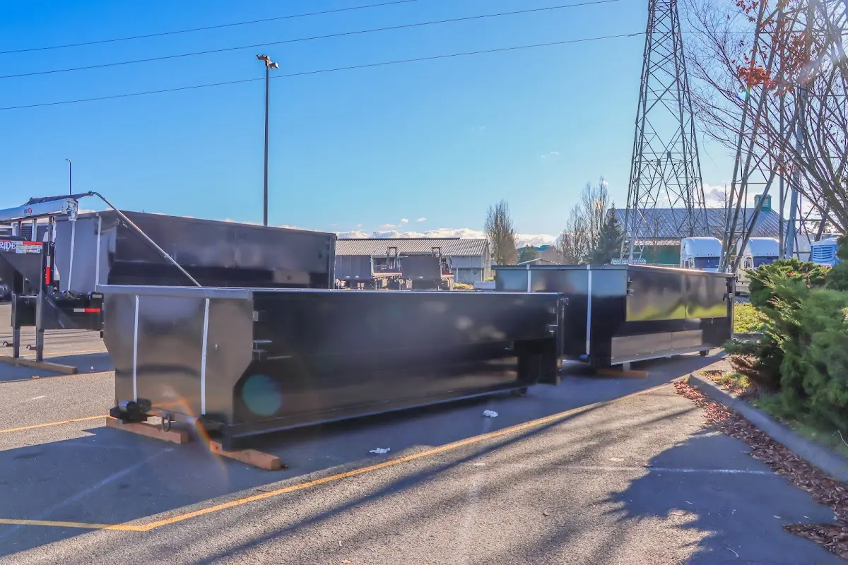 Roll-off dumpster ready for waste disposal at job site for 12 Yard Dumpster Rental in Dublin